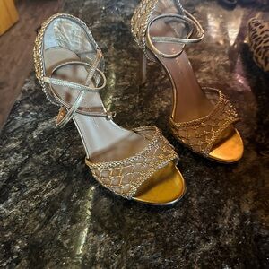 Salvatore Ferragamo Gold Strappy Heels